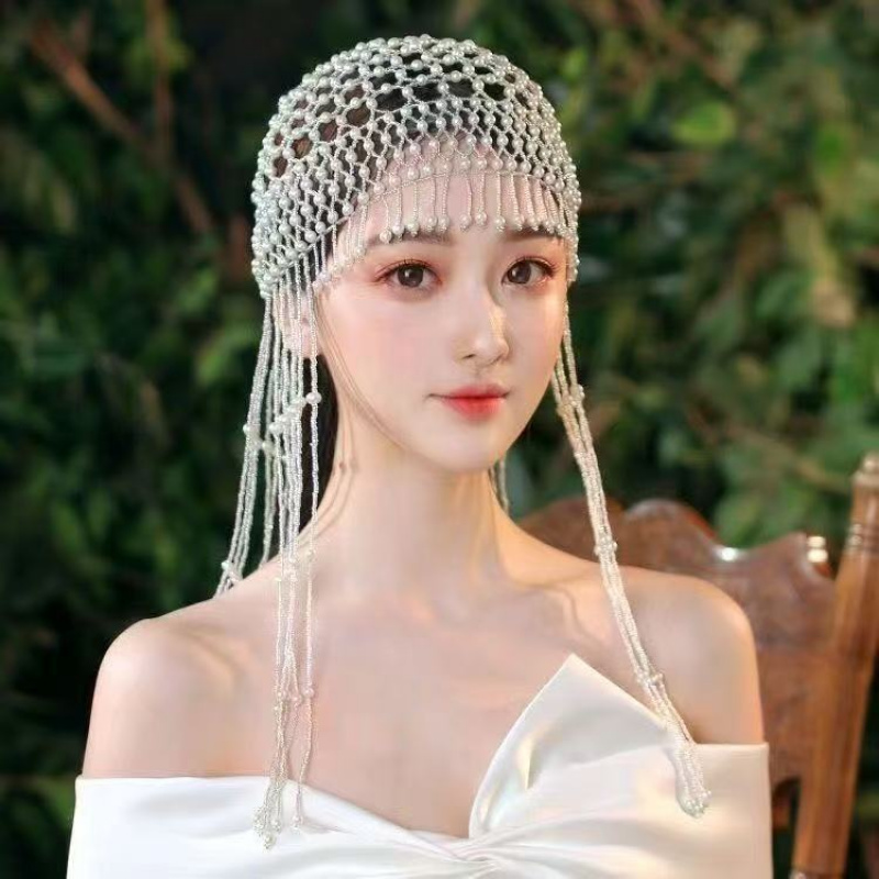 Women'S Vintage Accessories - Vintage Handmade Beaded Pearl Tassel Hair