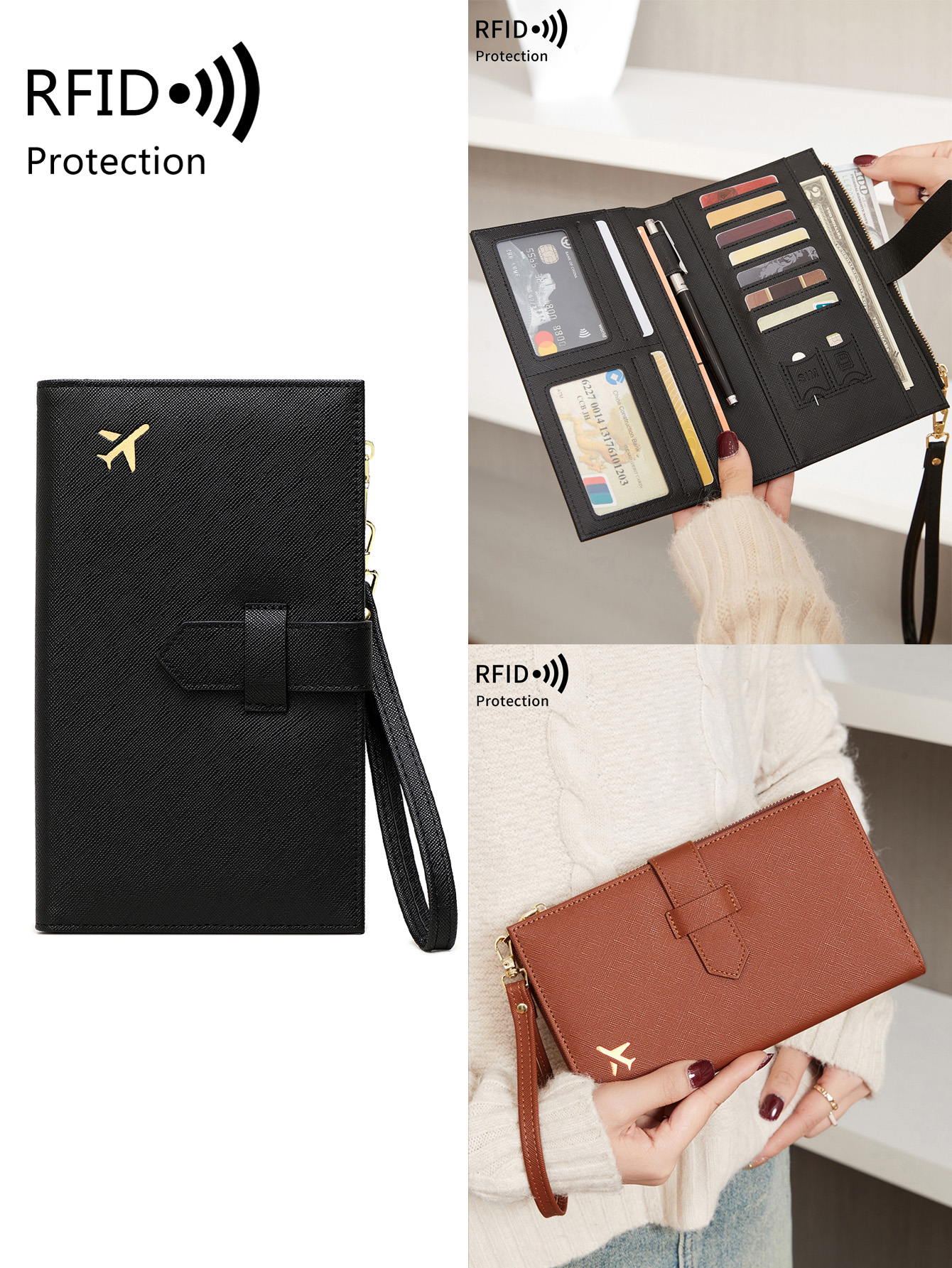 Women'S Accessories Wallet - Fashionable PU leather airplane pattern RFID