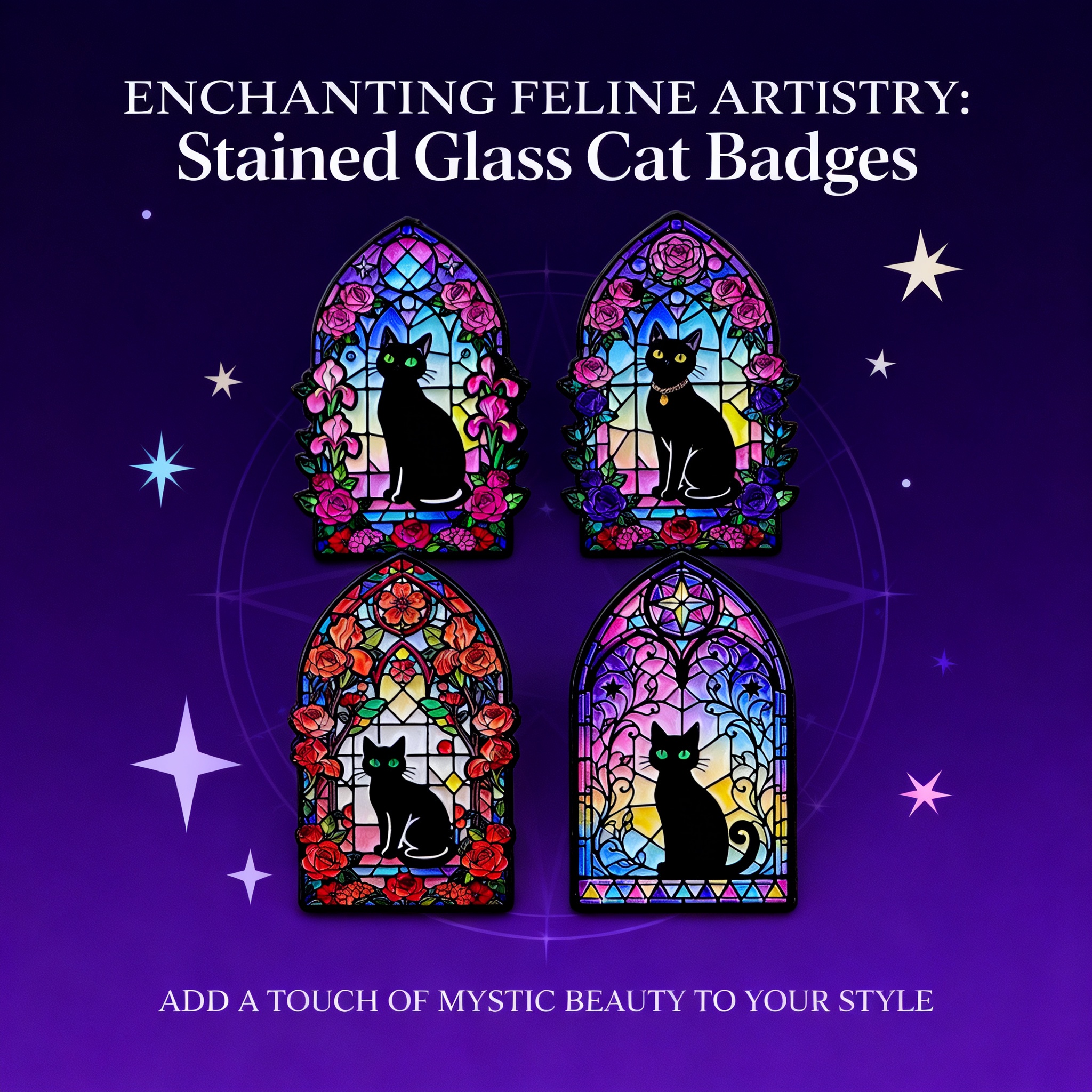 Women Accessories Picture - Colorful Black Cat Enamel Pin Flowers