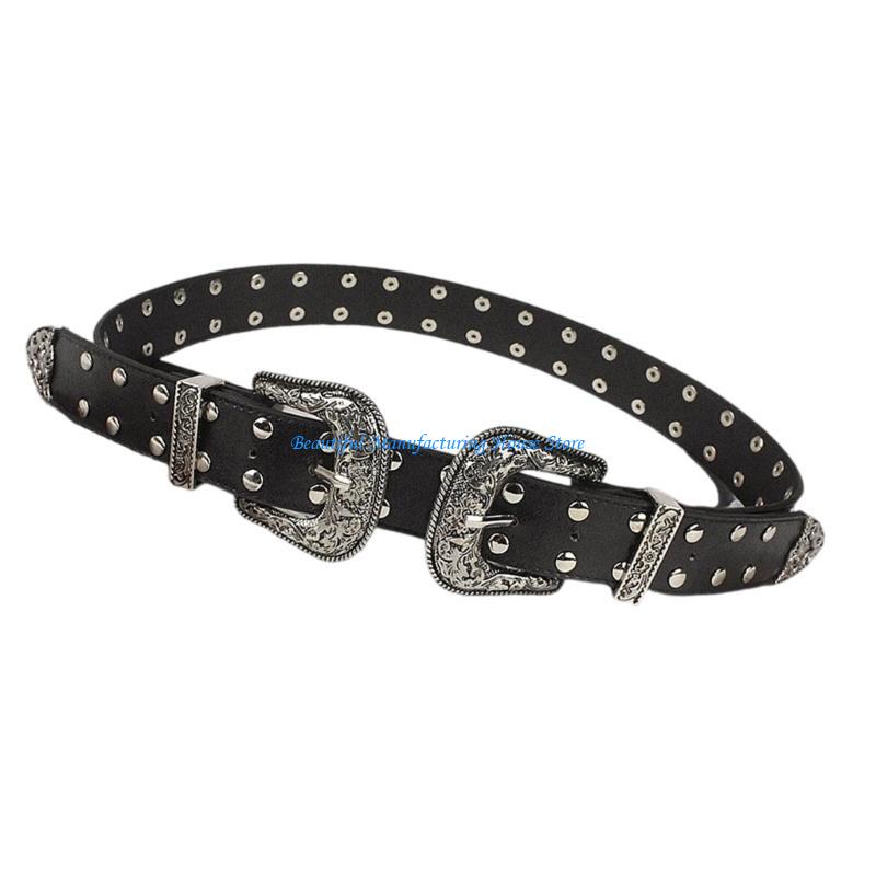 Women Accessories Description - E56A 2000s Retro Double Buckles Belt