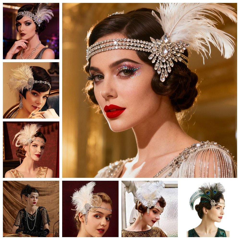 Women'S Accessories In The 1920S - Retro Vintage Feather Headband Sequin Zircon