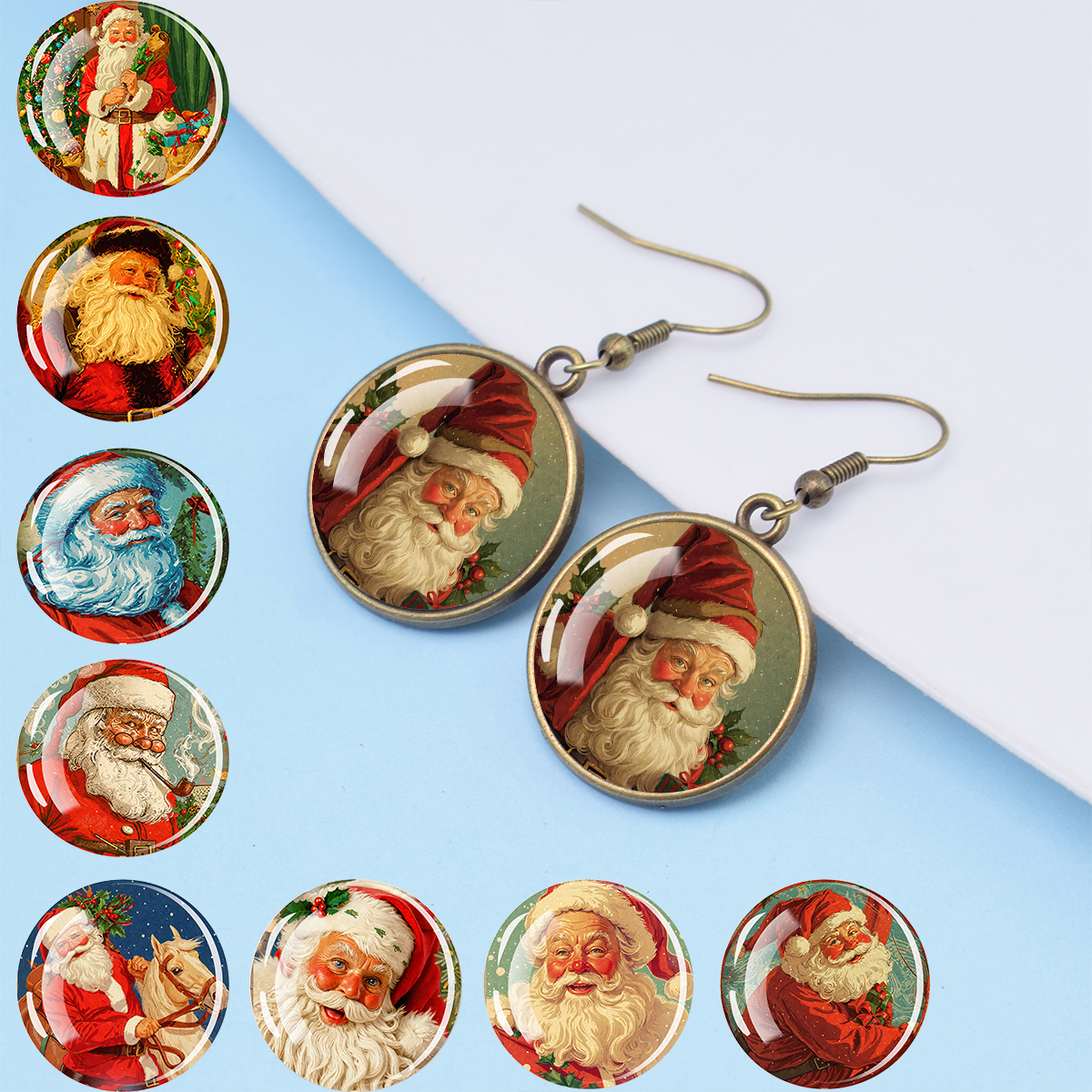 Women Accessories Meaning - Santa Claus Dome Glass Metal Earrings